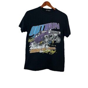 Prettylittlething Women's Small Black Car Graphic "outrun" Tshirt Tee LA Racing